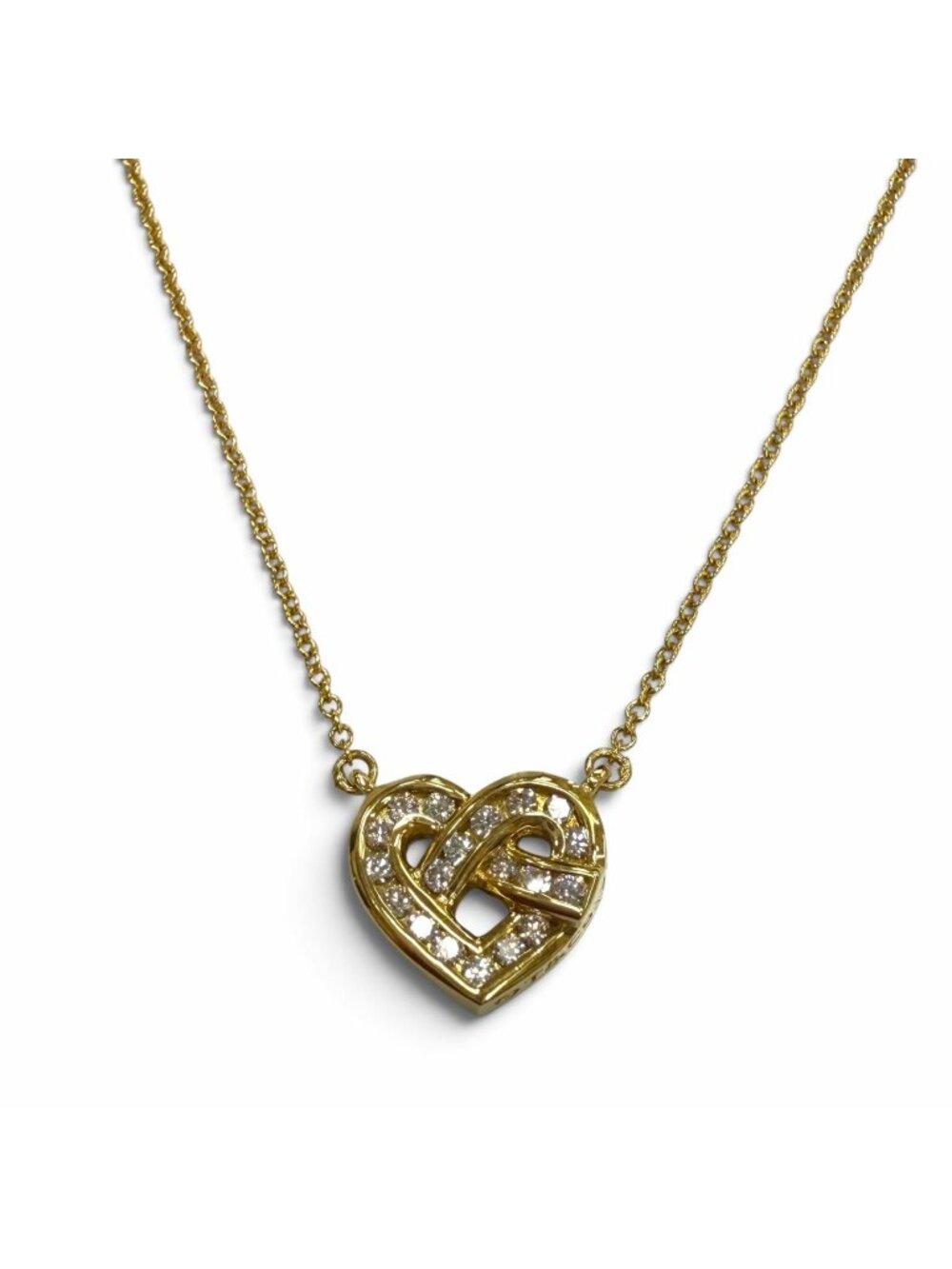 Tiffany & Co 750 Diamond Heart Motif Chain Necklace Yellow Gold